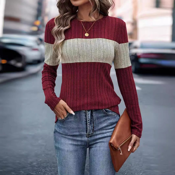 Dame afslappet strikpullover med bred farveblokdesign Stilla