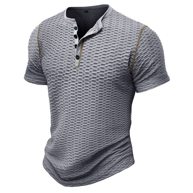 Herre kortærmet Henley-shirt med struktureret stof og trendy accenter Stilla
