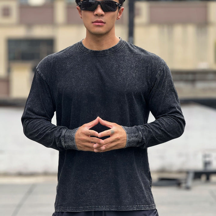 Herrer Langermet T-shirt med unik Vasket-effekt og afslappet Design Stilla