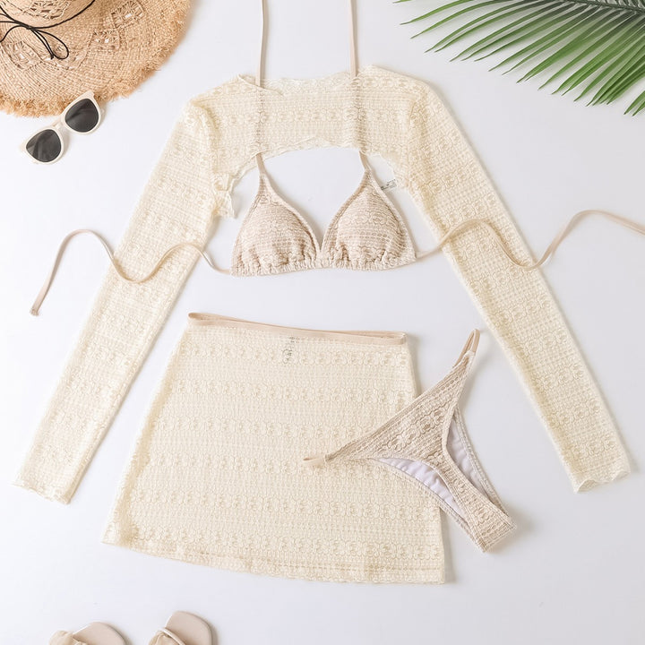 Dame bikini-sæt med gennemsigtigt cover-up og figursyet design Skovae