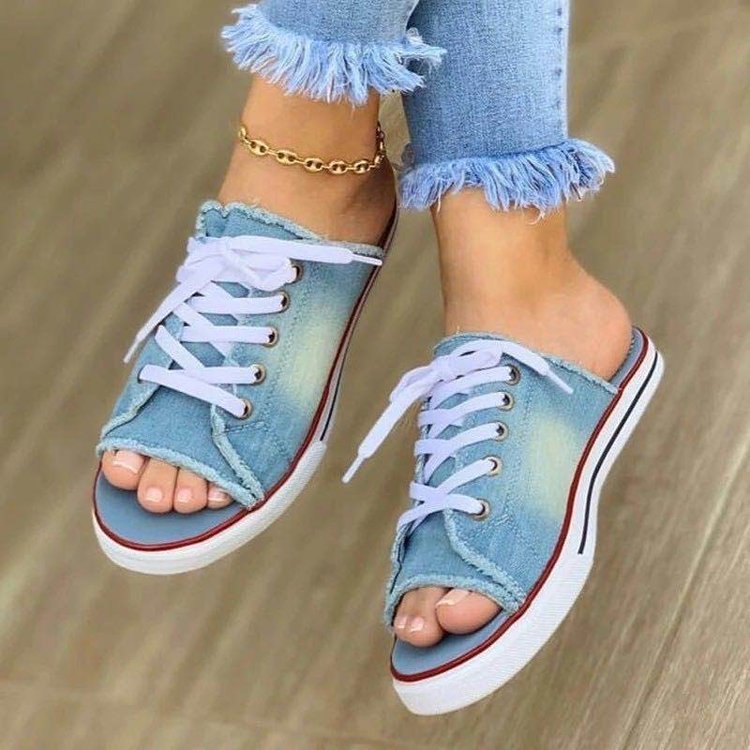Dame Slip-On Sneakers i sporty jeanslook med moderne snørring Stilla