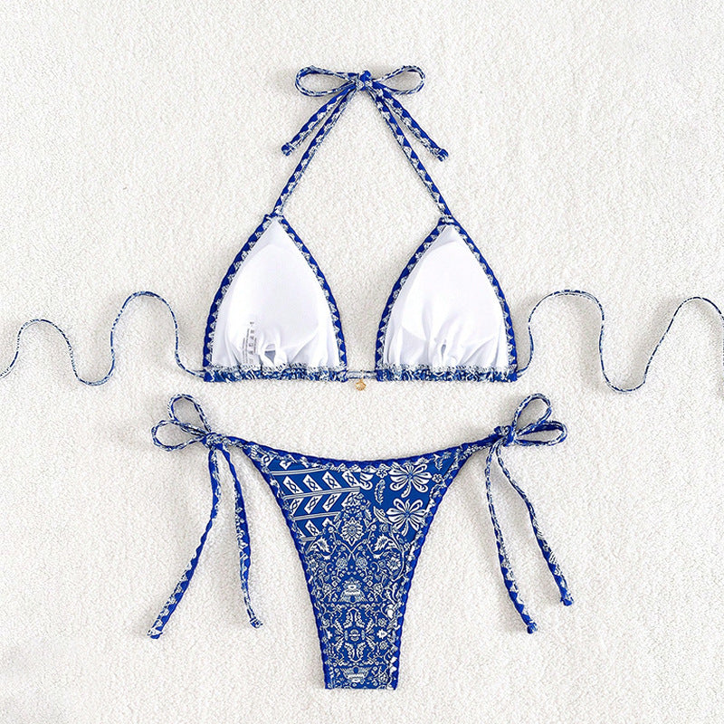 Dame triangel-bikini med justerbare bindebånd og blomsterprint Skovae