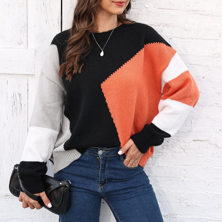 Damer moderigtig sweater med geometrisk mønster og farverige accenter Stilla