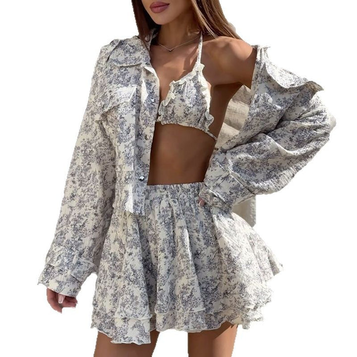 Dame let bluse-nederdel sæt med off-shoulder bluse og flydende nederdel Stilla