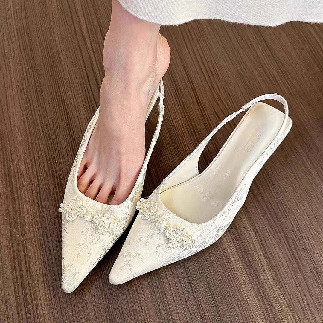 Damer elegante spidse Slingback-flade med perleudsmykninger Stilla