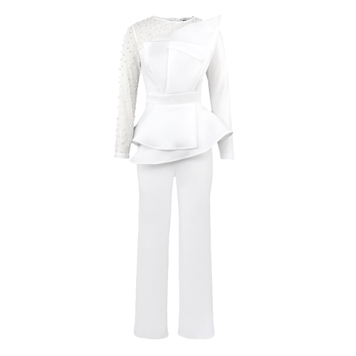 Dame elegant jumpsuit med asymmetrisk overdel og raffineret ruffles design Skovae