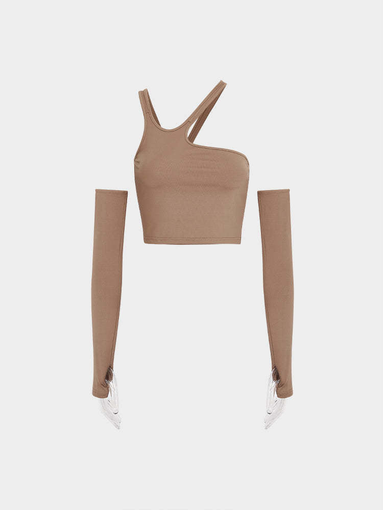 Dame Asymmetrisk Crop-Top med lange ærmer Skovae