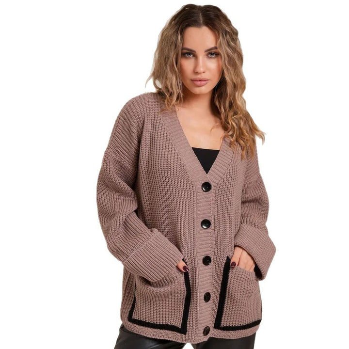 Femme Struktureret Button-Up Strikcardigan med Lommer Stilla
