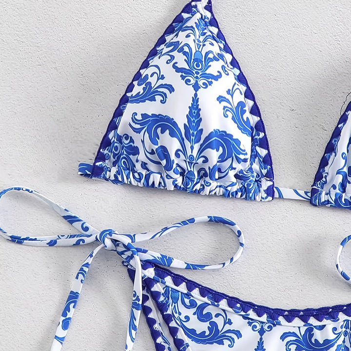 Dame Triangle-Bikini-sæt med blomster mønster og legesyge dusker Stilla