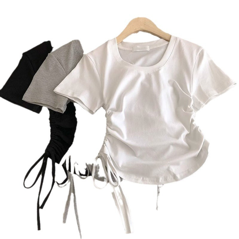 Femme Rynkning Sidebinding T-Shirt Stilla