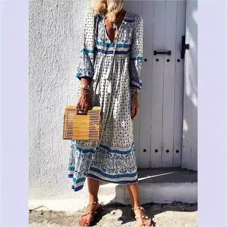 Dame Boho-Midi kjole med fine detaljer og smart mønster Stilla