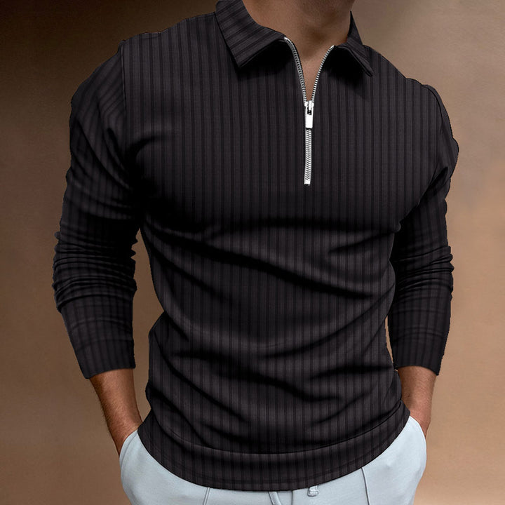 Herrer Langærmet Polo-Shirt med moderne Ståkrave og Lynlås Stilla