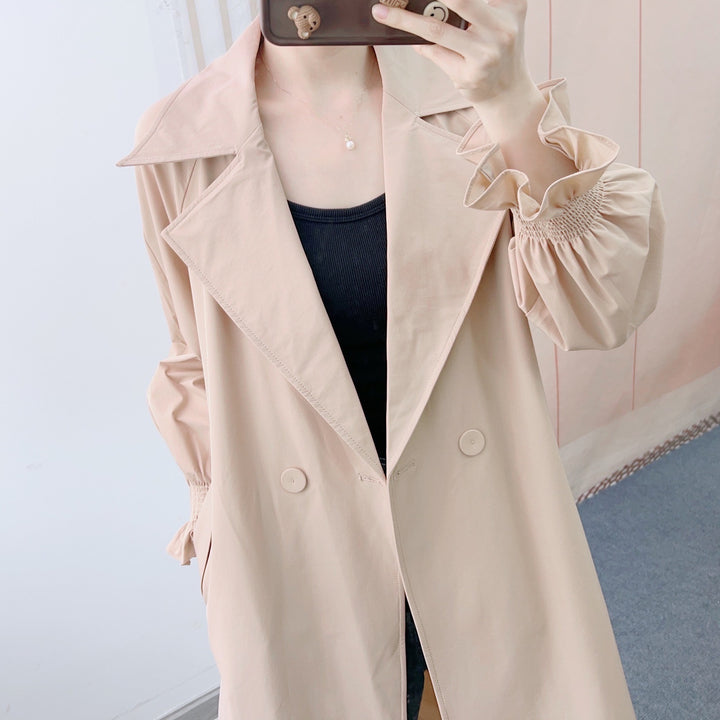 Dame elegant trenchcoat med voluminøse ærmer og moderne dobbelt knaplukning Stilla