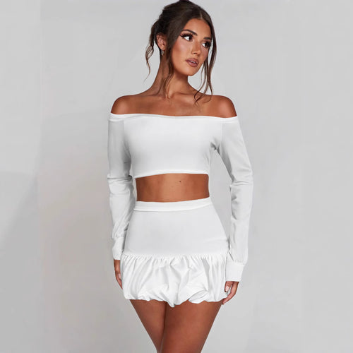 Dame Off-Shoulder Crop-Top og Faldskørt Sæt Skovae