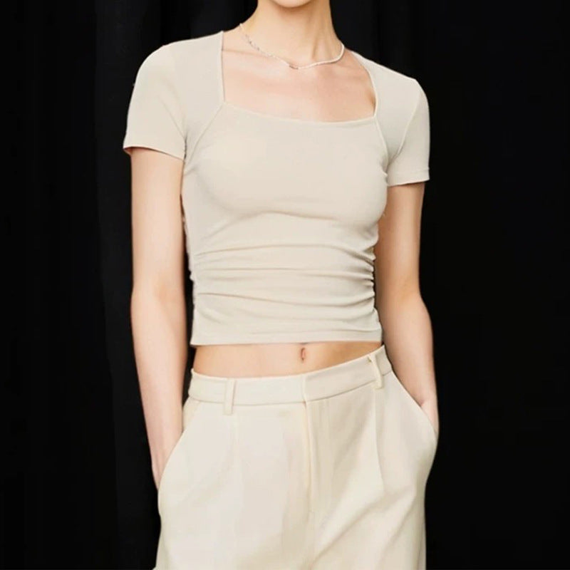 Dame figurtilpasset Crop-Top med firkantet udskæring og korte ærmer Stilla