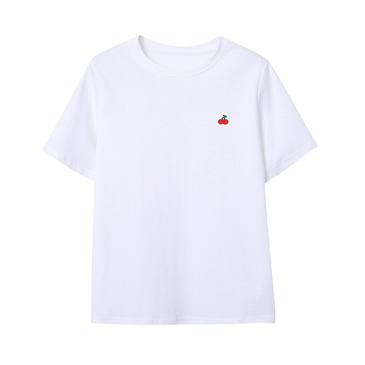 Kvindernes kortærmede T-shirt med sødt kirsebærmotiv Stilla
