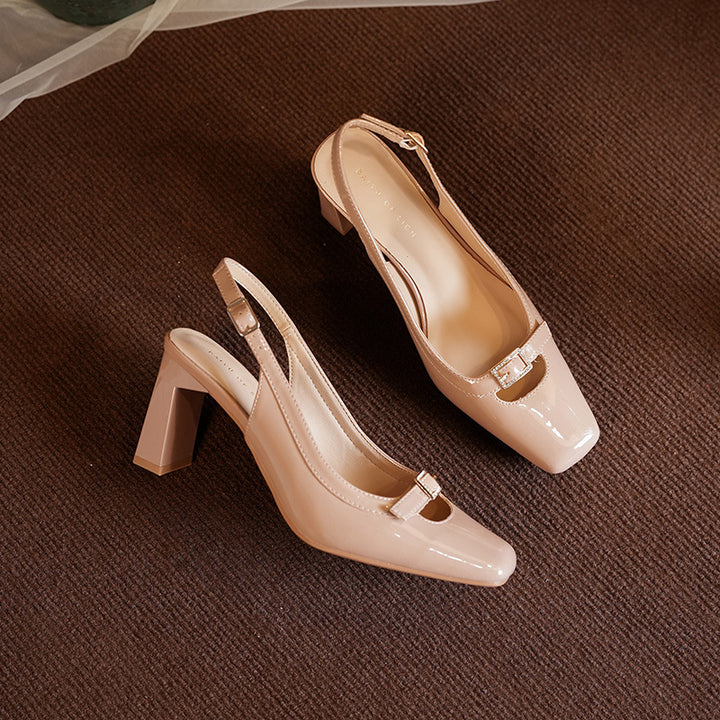 Dame Block-hæls Slingback Pumps med dekorativ spænde Stilla