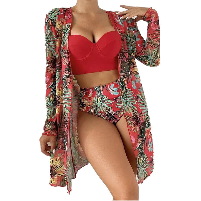 Dame Strandmode med floral kaftan og bikinifollow-up sæt Stilla