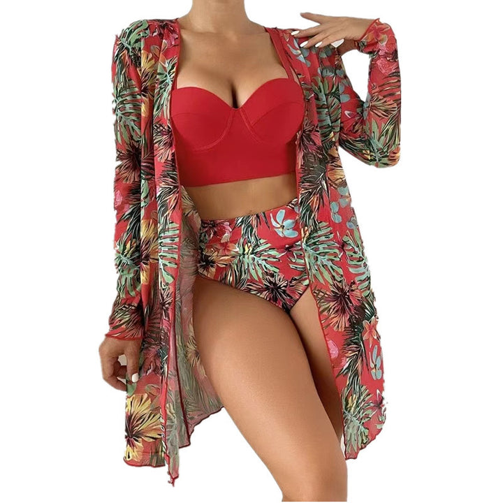 Dame Strandmode med floral kaftan og bikinifollow-up sæt Stilla