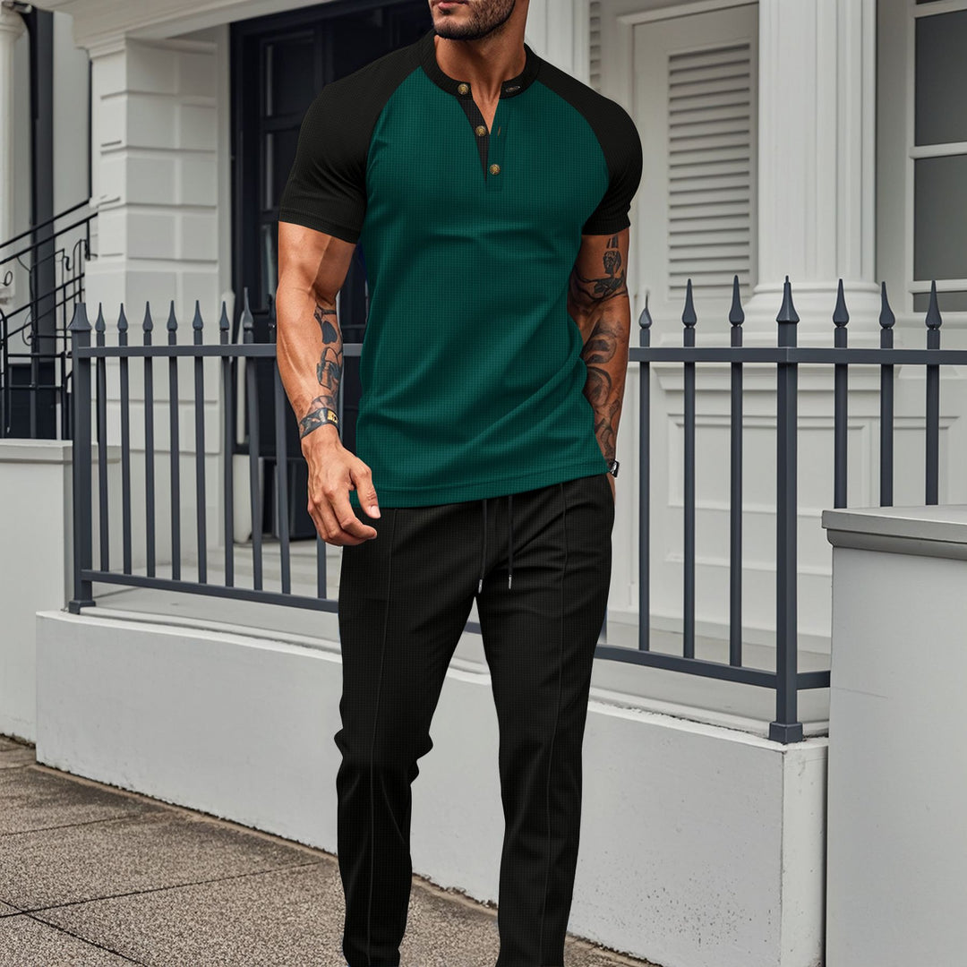 Herrer moderne kortærmet skjorte med stilfulde knapdetaljer og elastisk bånd Stilla