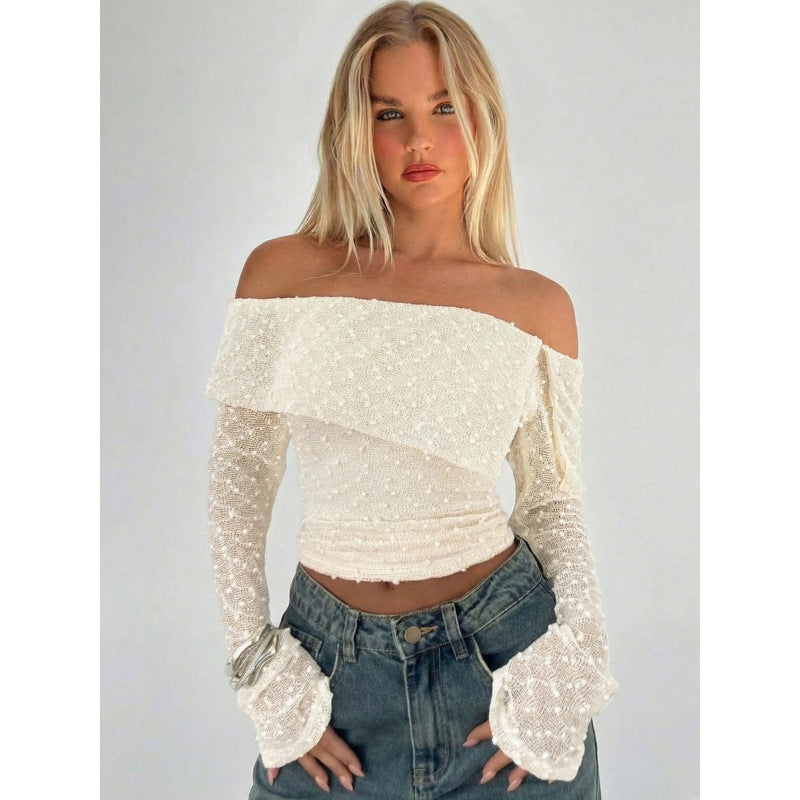 Damen Off-Shoulder Oberteil mit eleganten Rüschendetails und langen Ärmeln Skovae