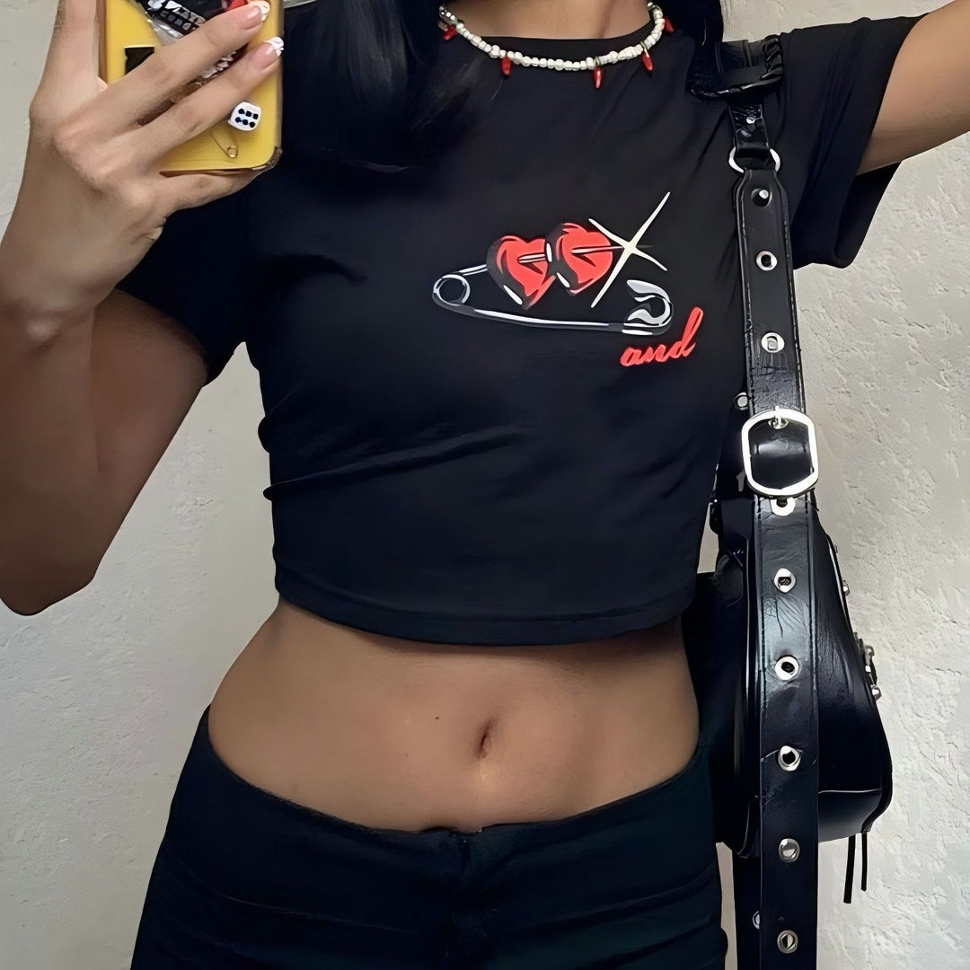 Dame Crop Top med 90'er årgang tryk Skovae