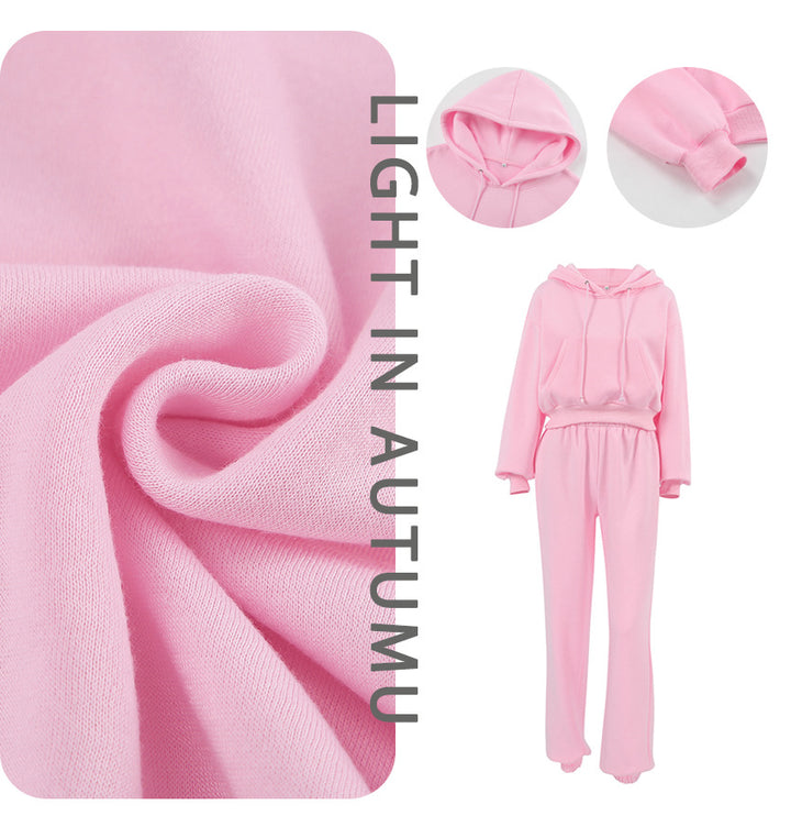 Dame sporty Cropped Hoodie og Joggingbukser Sæt i afslappet stil med elastiske manchetter Stilla