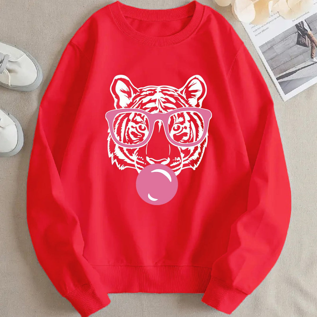 Kvinders sweatshirt med kreativ tiger design og afslappet snit Stilla