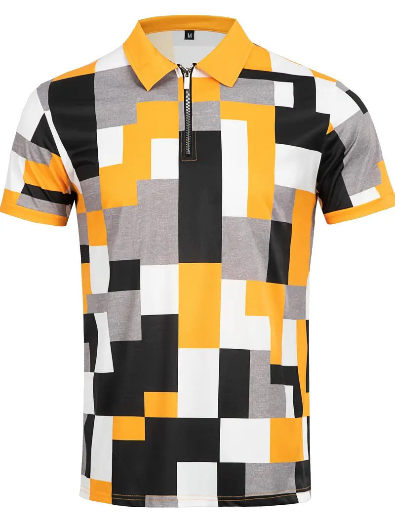 Herrer Geometrisk Zip-Front Polo-Shirt Stilla