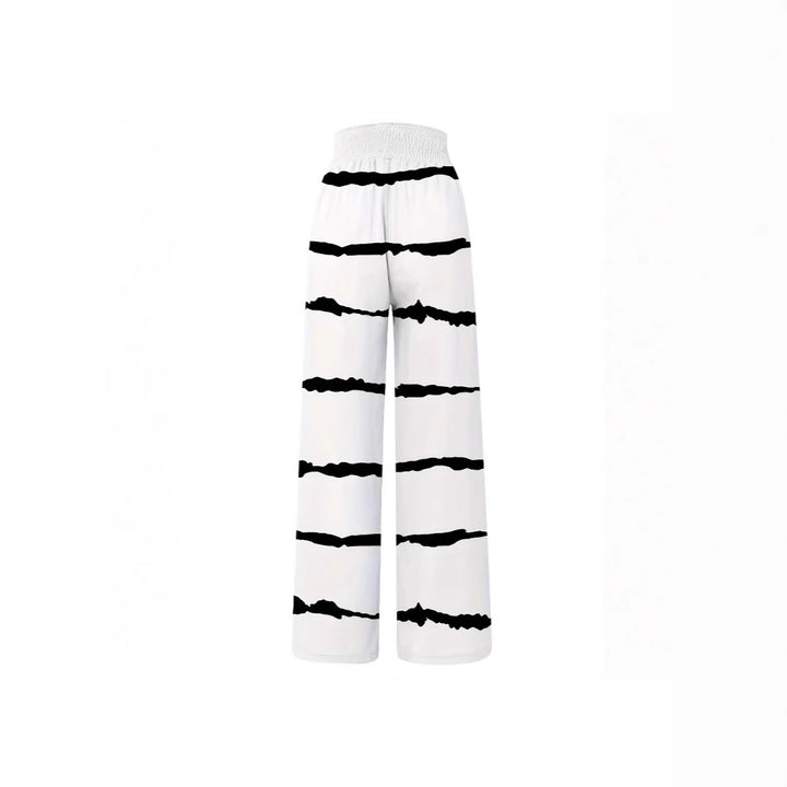 Dame Trendy Palazzo-Bukser med elastisk liv og dekorativt stribemønster Stilla