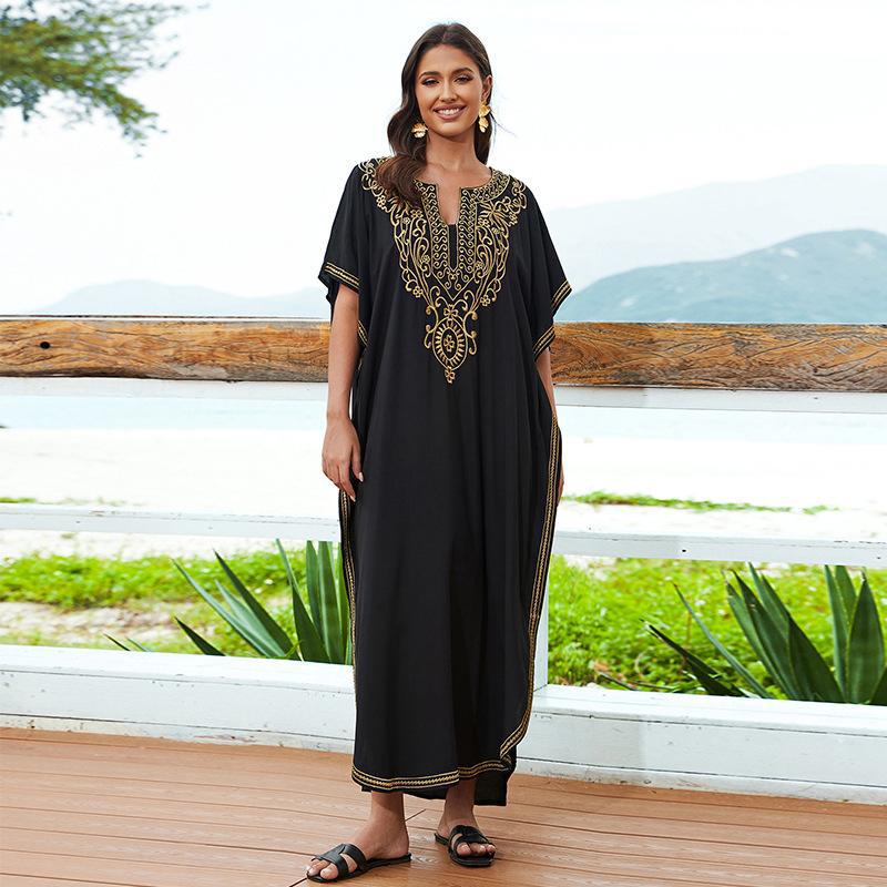 Dame luftig Kaftan med kunstneriske broderier Stilla