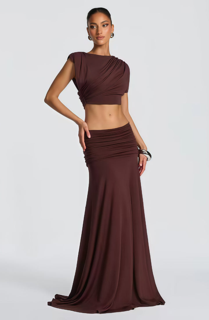Dame Elegant Wrap Kjole med Draperet Top og Flydende Nederdel Skovae