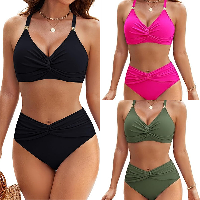 Damer højskåret bikini med elegant vikledetalje Skovae