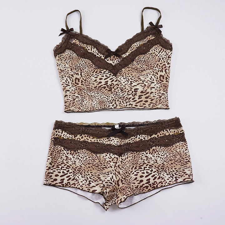 Dame blonde camisole og short-sæt med dyremønster Skovae