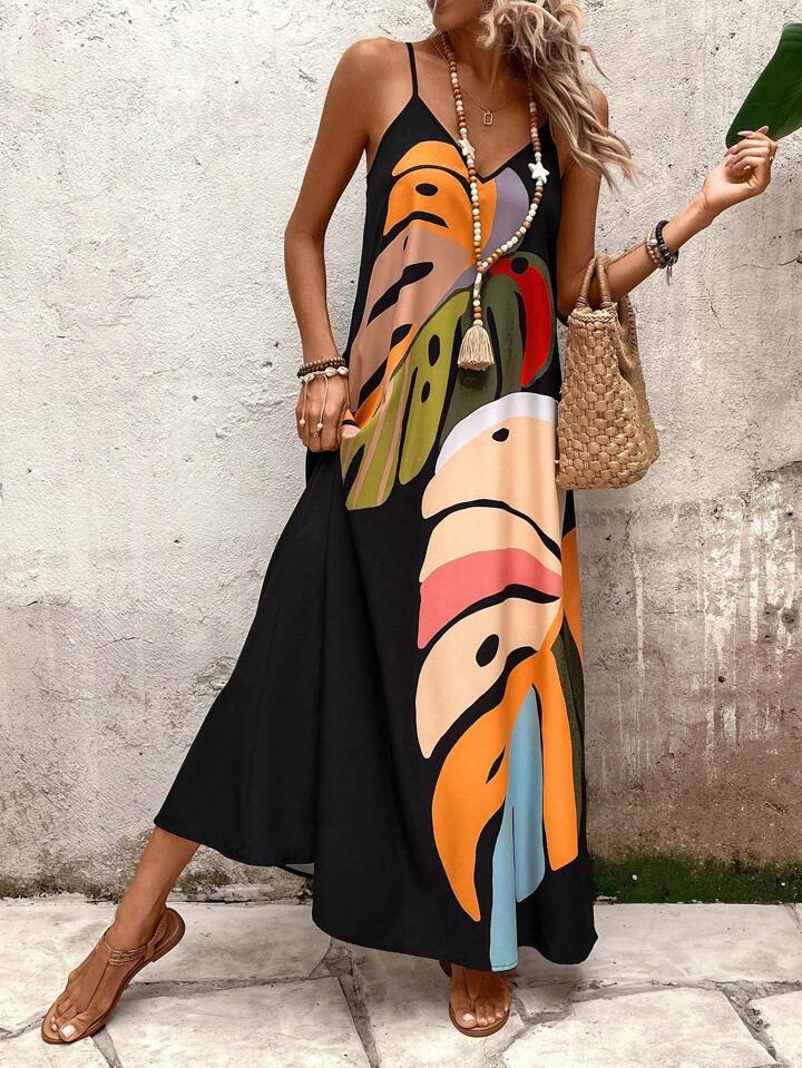 Kvinder Bohemian Floral Spaghetti-strop Maxi Kjole Stilla