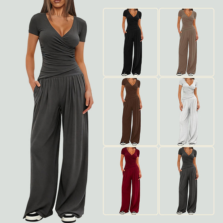 Dame afslappet jumpsuit med omslagsdesign og bredt ben Skovae