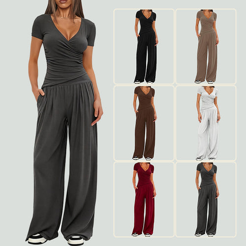 Dame afslappet jumpsuit med omslagsdesign og bredt ben Skovae