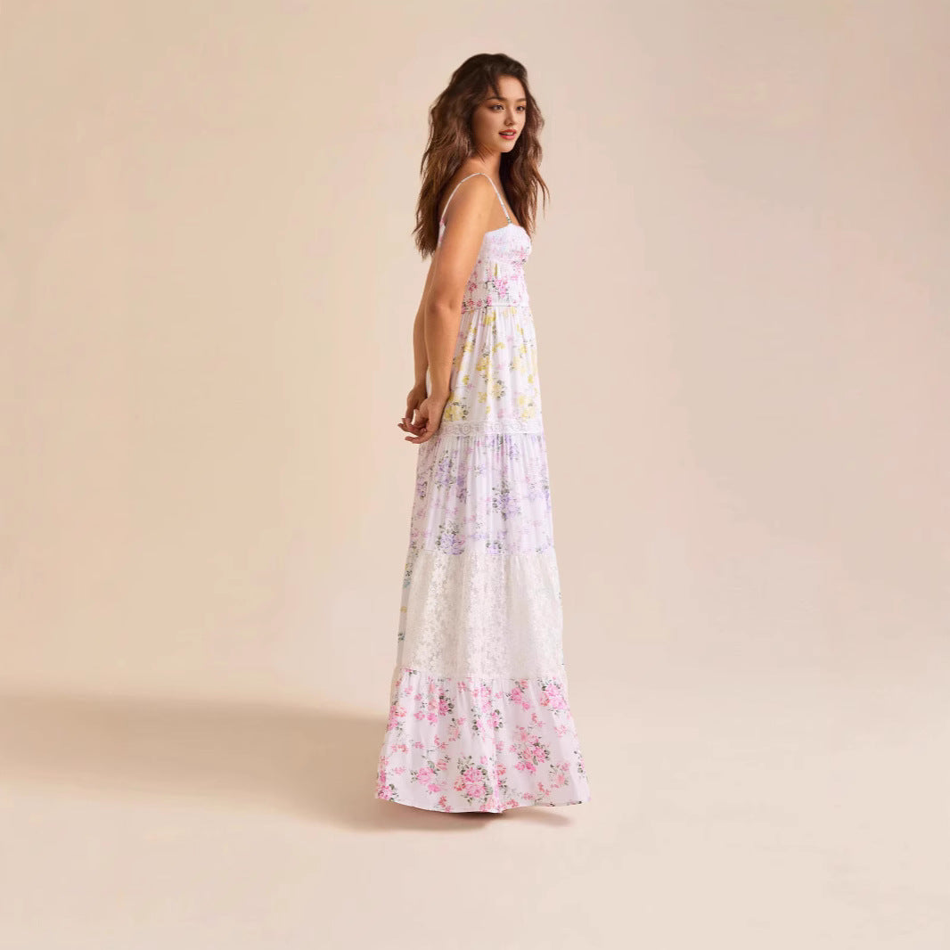 Dame Boho Maxikjole med elastisk top og spidse accenter Skovae
