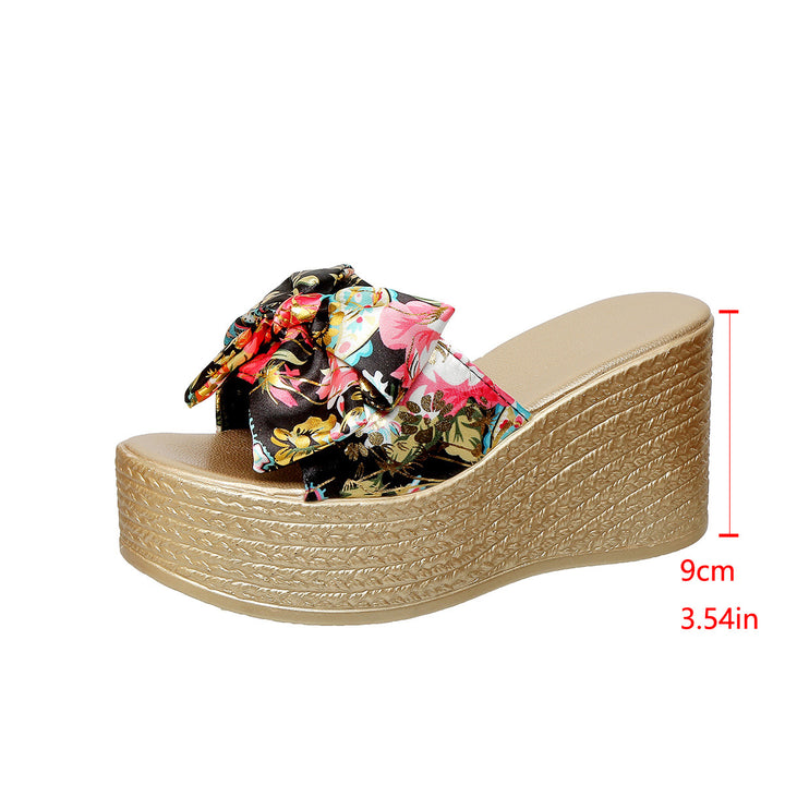 Dame elegante plateau sandaler med glamourøst sløjfe-design og florale accenter Stilla
