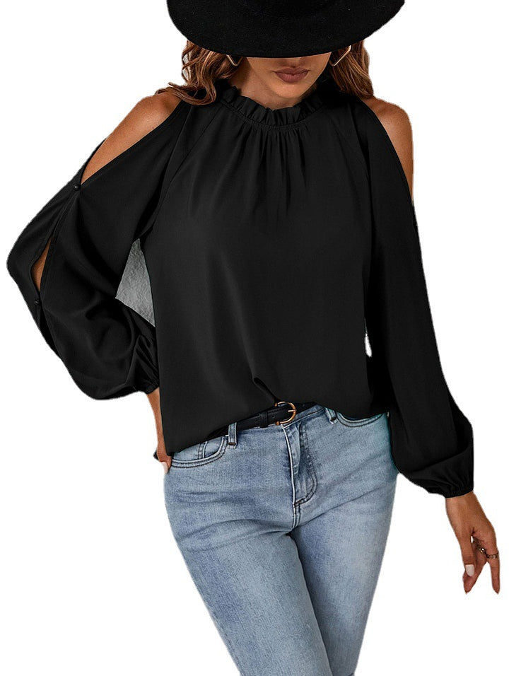 Dame elegant bluse med skulderfri design og voluminøse ærmer Stilla
