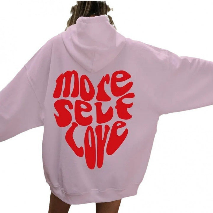 Kvinders oversized hætte sweatshirt med kreativ hjerte design Skovae