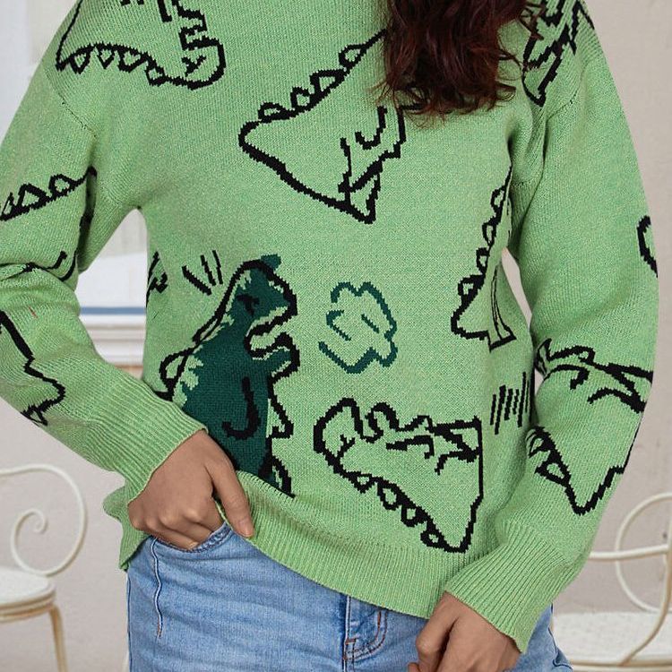 Dame sweater med dinosaur motiv og afslappet pasform Stilla