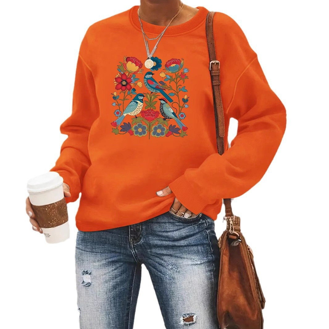 Kvinders sweatshirt med blomsterfuglemotiv og afslappet skæring Stilla