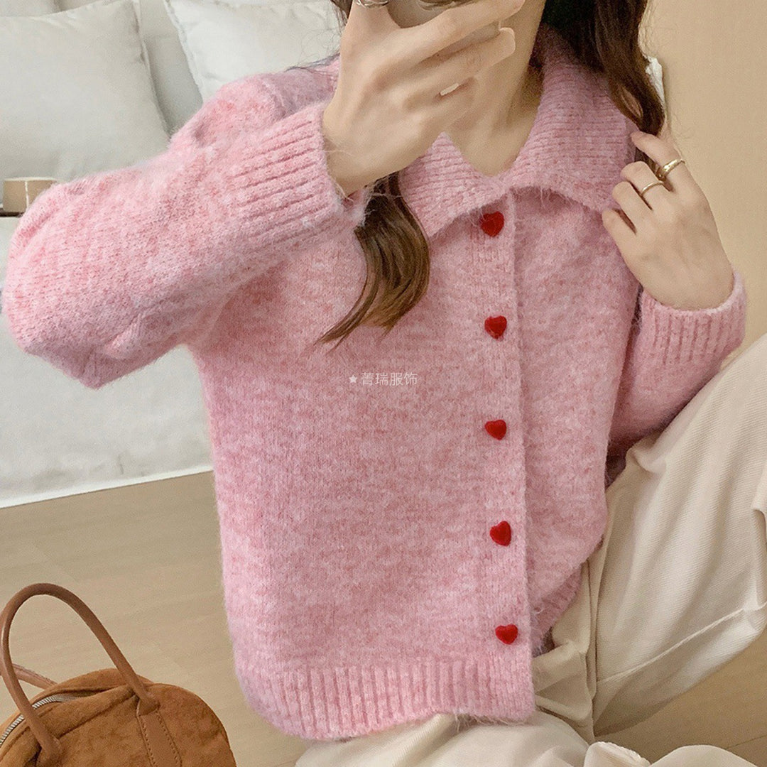 Damer Elegant Strik Cardigan med Hjerter Stilla