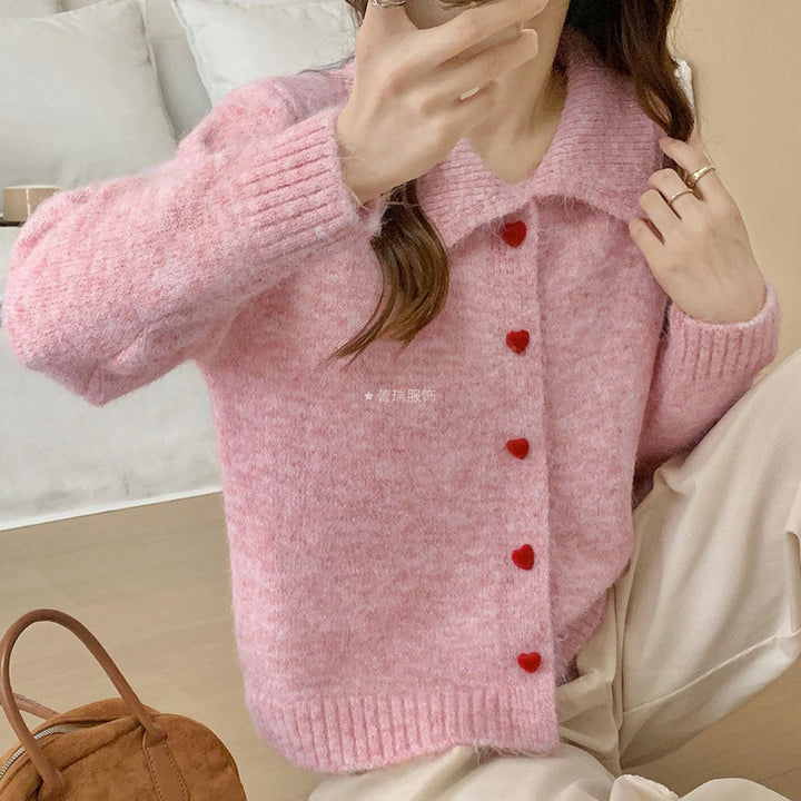 Damer Elegant Strik Cardigan med Hjerter Stilla