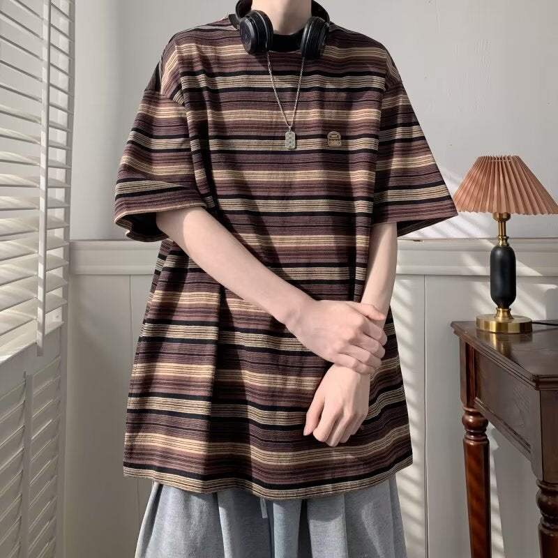 Herrer Oversized T-shirt med trendy stribemønster og afslappet snit Stilla