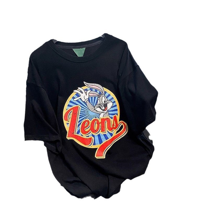 Dame T-shirt med kreativt cartoon-print og afslappet pasform Stilla