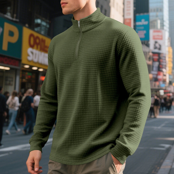 Herren fritid fleece sweater med moderne ståkrave og halv lynlås Stilla