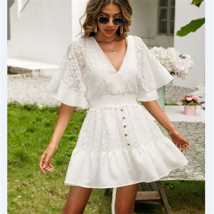 Femme Spids Smocked Mini Kjole Stilla