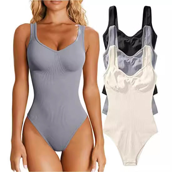 Dame moderigtig bodystocking med V-udskæring og formende materiale Stilla